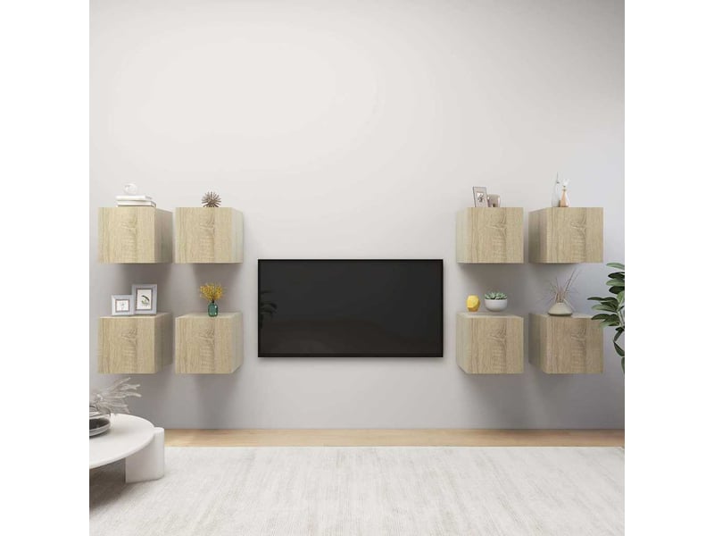  Lot de 8 meuble tv mural, meuble tv suspendu chêne sonoma 30,5x30x30 cm  - Conforama B