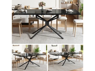 Table extensible effet marbre noir avec pied étoile, 120 à 160 cm