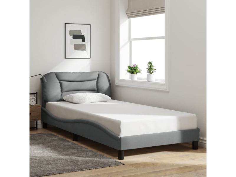 Lit simple- lit adulte - cadre de lit avec led sans matelas hvar gris clair 100x200 cm tissu - Conforama C