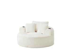 Fauteuil 2 places - 142x142x63 cm - fauteuil poire indépendant en velours côtelé avec 3 coussins et 2 porte-gobelets - blanc