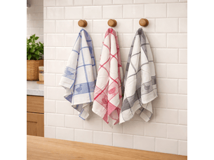 Lot de 6 torchons à carreaux motif canard rouge, bleu et gris 100% coton jacquard 50x70cm
