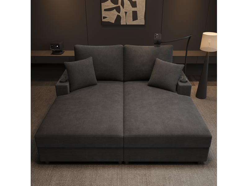  Canapé convertible modenvie 2 places en velours côtelé gris 163 x 140 x 82 cm avec usb et usb-c  - Conforama B