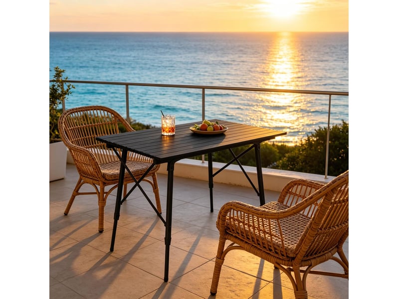  Table de camping pliable 120 x 68,5 x 5978,5 cm noire en aluminium, hauteur réglable avec sac de transport  - Conforama E