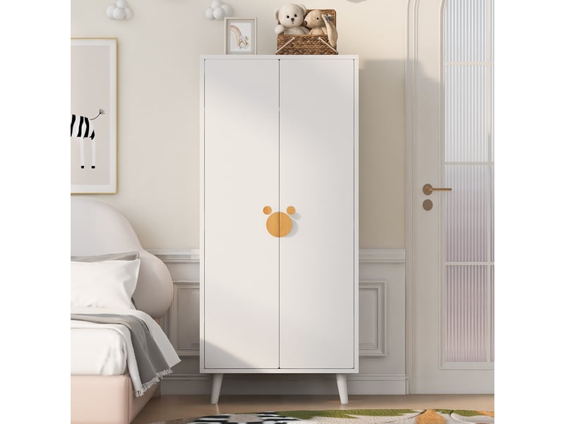  Armoire avec 2 portes, penderie et espace de rangement, poignées ludiques, pour chambre, mdf, 70×55×170 cm, blanc  - Conforama C