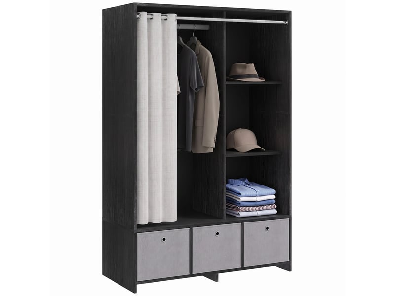  Armoire avec tringle à rideaux, 3 étagères et 3 tiroirs amovibles en tissu, 105 x 48 x 160 cm  - Conforama A