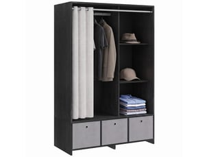 Armoire avec tringle à rideaux, 3 étagères et 3 tiroirs amovibles en tissu, 105 x 48 x 160 cm