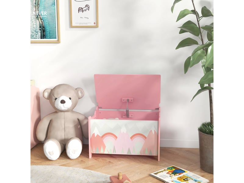 Coffres à jouets pour enfants de 3 à 8 ans, boîtes de rangement avec 2 poignées et motif renard, 60 x 37 x 39 cm, rose - Conforama C