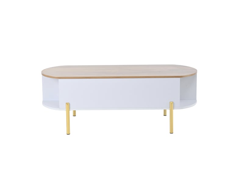  Table basse contemporaine relevable bois et blanc, 120 x 50 x 43 cm, rangements cachés et 7 niches  - Conforama A