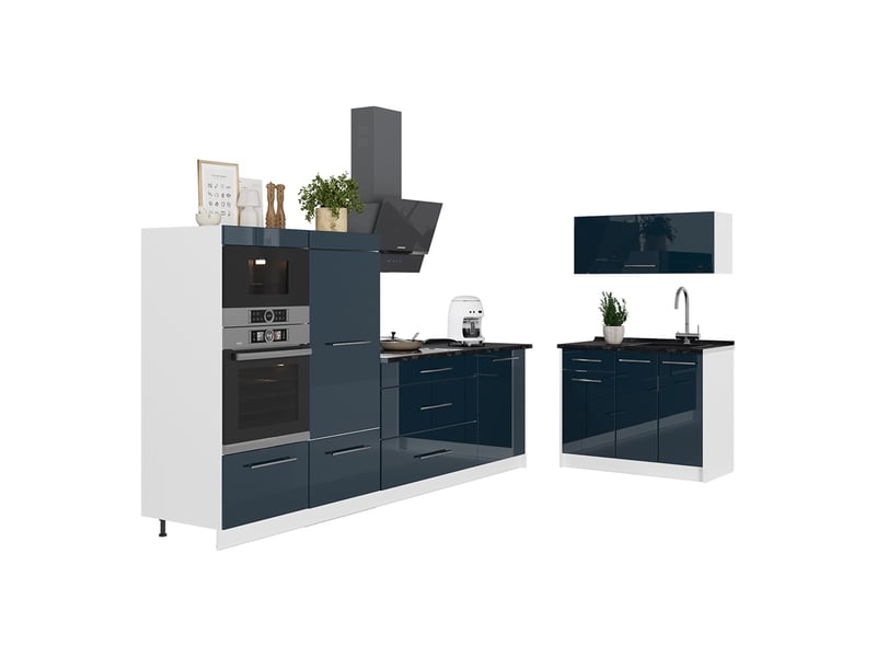  Vicco cuisine, bleu foncé brillantblanc, 380cm, pt marbre  - Conforama E