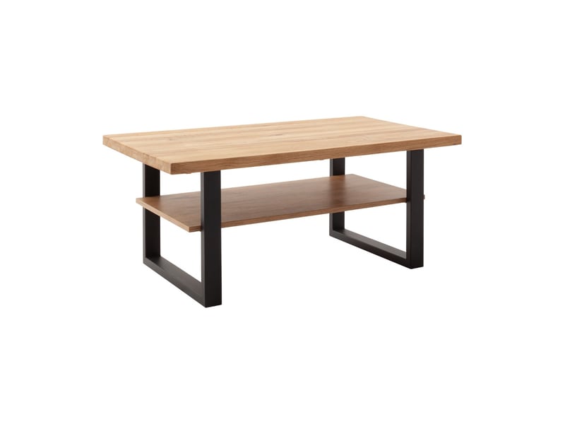  Table basse avec étagère coloris chêne massif huilé - longueur 115 × largeur 65 × hauteur 49 cm  - Conforama C