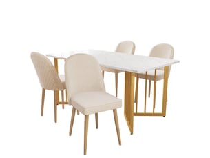 Chaises de salle à manger lot de 4 dossier courbé  - pieds en métal doré velours beige