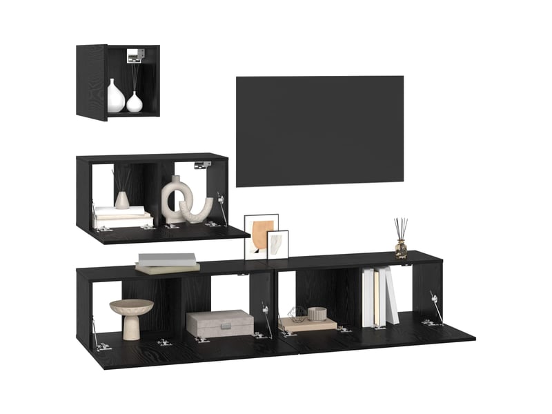  Ensemble meuble tv - banc tv - meuble de rangement 3 pcs chêne noir bois d'ingénierie  - Conforama C