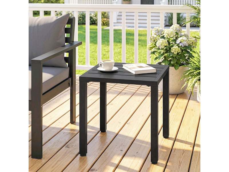 Table de jardin carrée, table de terrasse métal, plastique noir 45x45x45.5cm - Conforama C