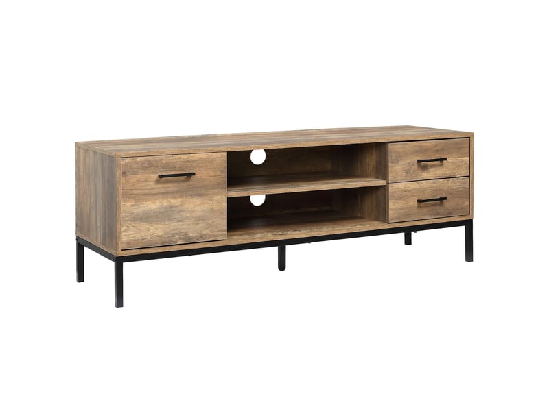 Meuble tv 1 placard 2 tiroirs et étagère métal marron noir 132 x 39 x 45,5 cm  - Conforama A