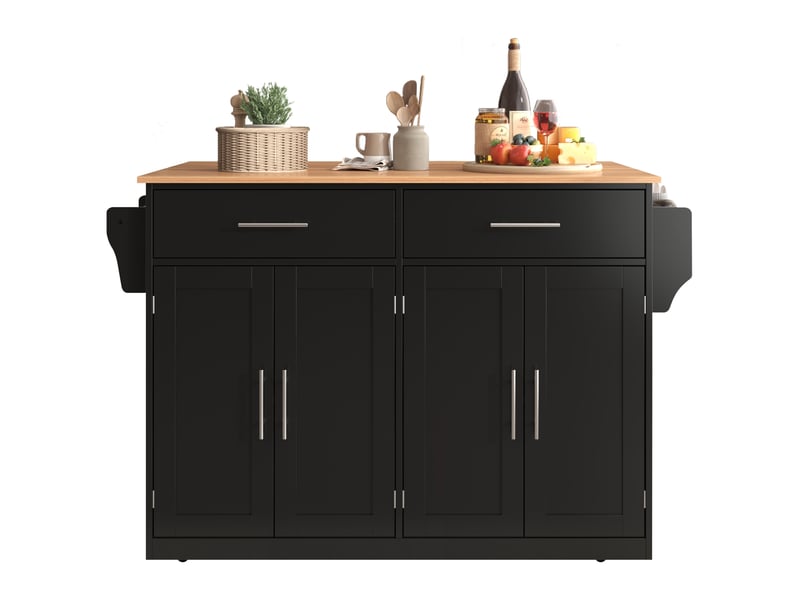  Desserte roulante,chariot de cuisine en mdf avec 4 portes,2 tiroirs,plateau pliable,roulettes et pieds en bois interchangeables,noir desserte noir - Conforama A