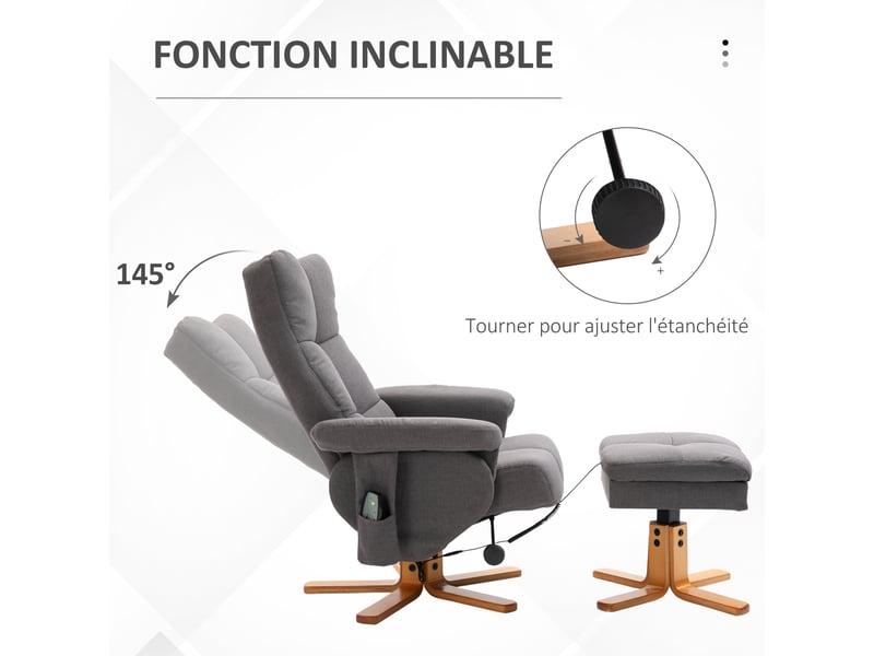  Fauteuil massant inclinable pivotant avec repose-pied 80x86x99 cm  - Conforama E
