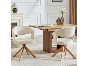 Lot de chaises 2 pièces style rétro luxe cord crème blanc structure à bandes verticales pieds en bois massif rotation silencieuse à 360° dossier galbé