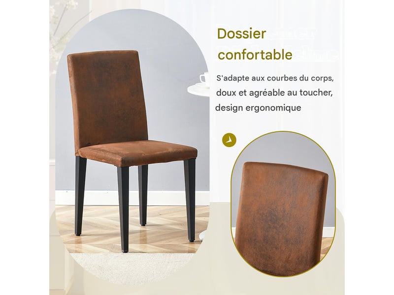  Lot de 4 chaises de salle à manger en tissu marron, pieds en métal noir W3658P400631 - Conforama D