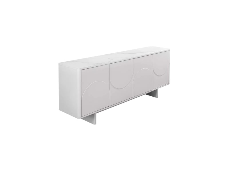  Buffet miya 180 cm blanc – 4 portes, 8 niches et plateau céramique effet marbre  - Conforama A