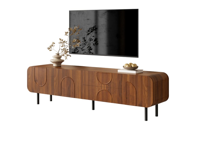  Meuble tv 180 x 40 x 47,5 cm – marron – 3 portes, 2 tiroirs, style mid-century  - Conforama A