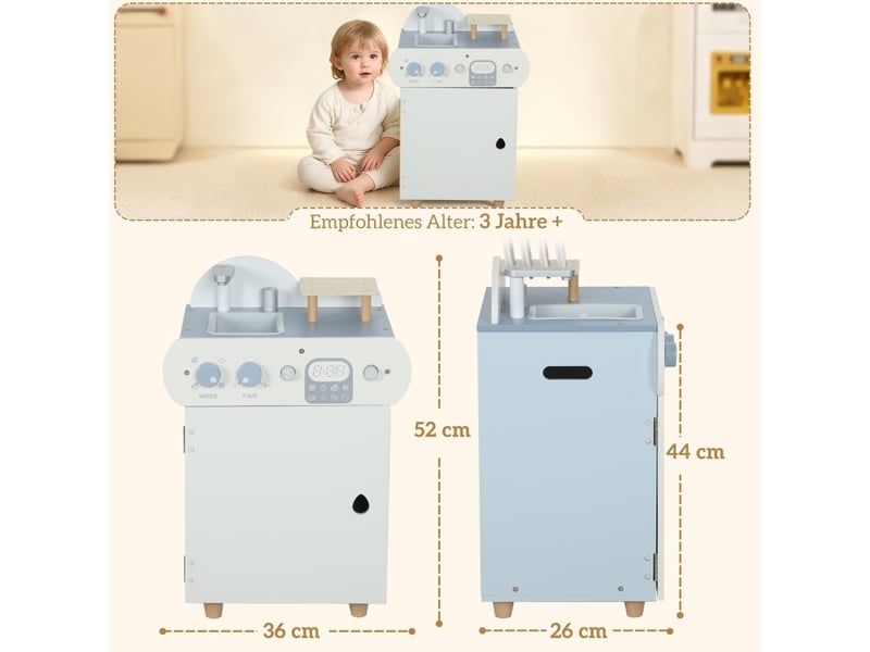  Lave-vaisselle jouet 36x26x52 cm 32 pièces bois bleu clair  - Conforama E