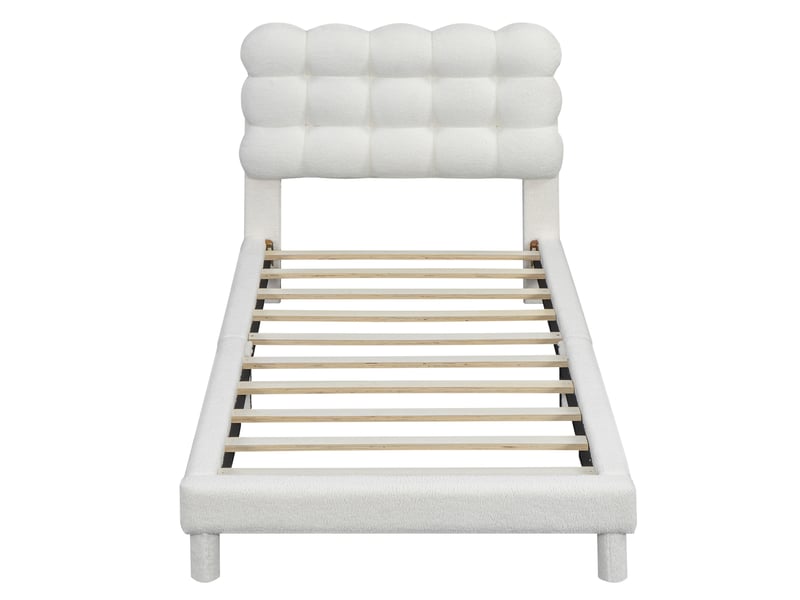  Lit rembourré blanc 90 × 200 cm, tête de lit confortable réglable sur 3 positions, style moderne  - Conforama A