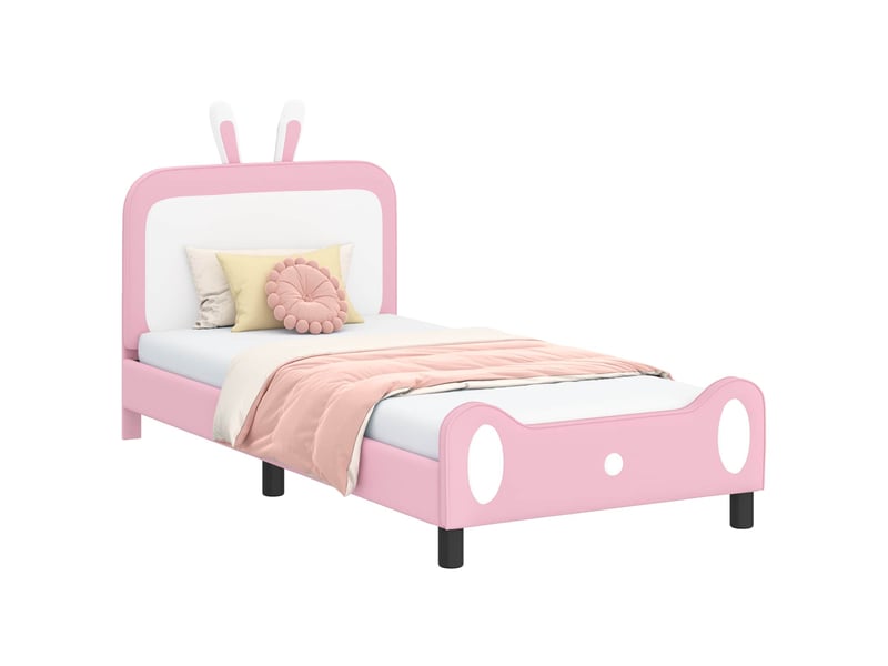  Cadre de lit pour enfants - lit jeune avec tête de lit rose 90 x 190 cm pu  - Conforama A