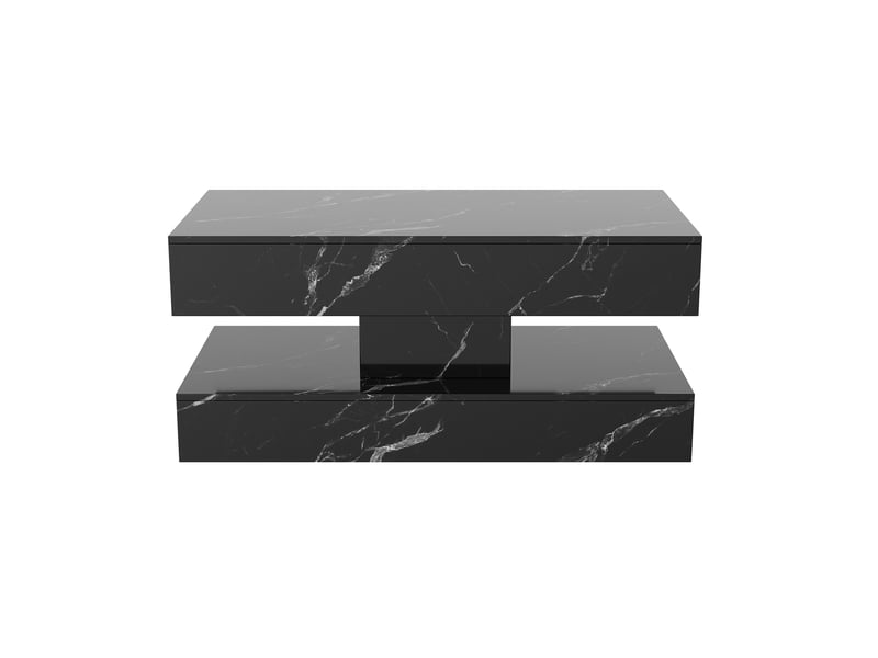  Table basse, 100x50x45 cm, table de salon avec éclairage led intelligent, plateau effet marbre résistant avec 4 zones de rangement et tiroirs, noir  - Conforama A