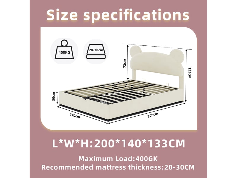  Lit coffre 140x200 cm en tissu beige avec matelas et rangement  - Conforama C