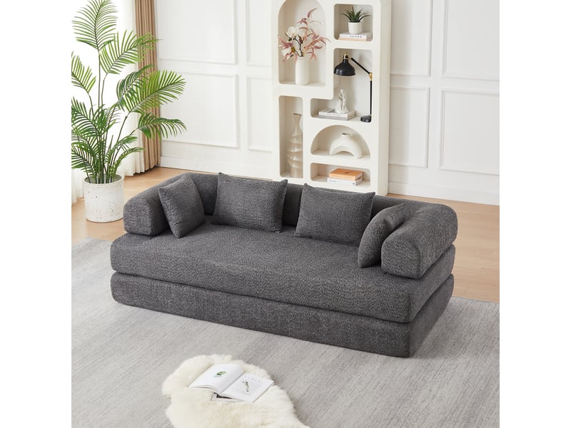 Canapé-lit convertible 2 places,200x95x68cm,canapé modulable 4 en 1 en tissu chenille,dossier réglable,4 coussins inclus,aucun montage requis,gris - Conforama B