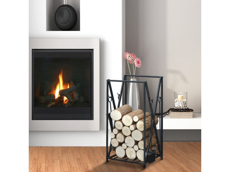  Porte-bûches en acier avec 4 accessoires, format vertical compact, capacité 100 kg  - Conforama C
