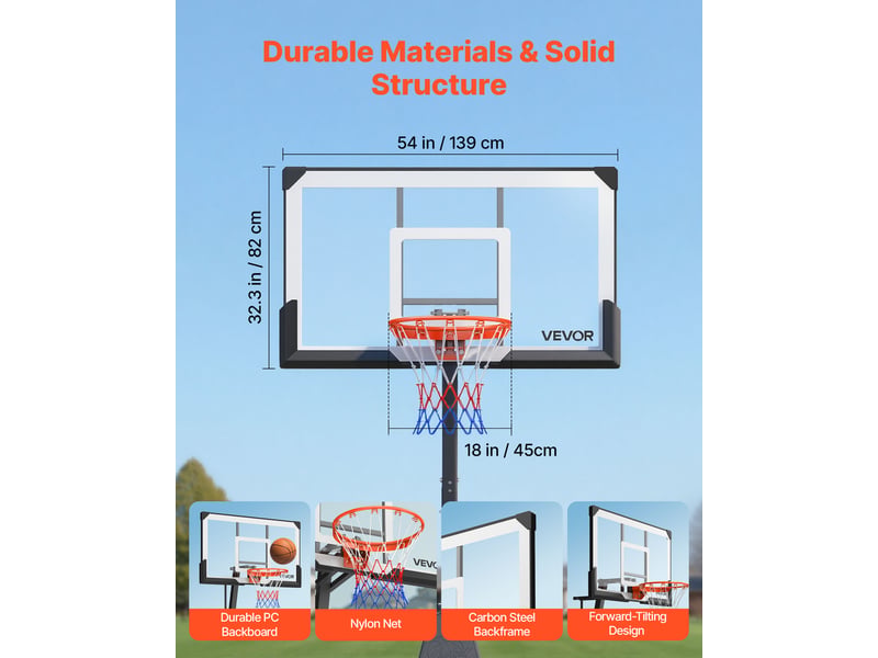  Vevor panier de basket-ball sur pied avec roues hauteur réglable 2,3-3,05 m  - Conforama D