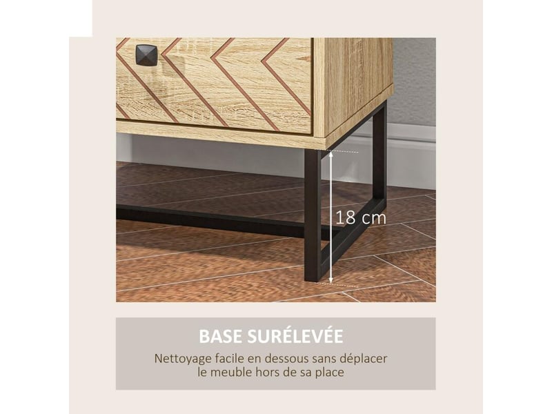  Table de chevet table de nuit style graphique 48l x 39,5l x 60h cm 2 tiroirs métal noir panneaux particules mdf imitation bois clair  - Conforama D
