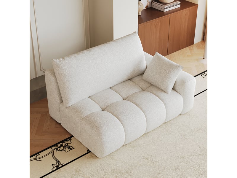  Canapé modulaire 2 places avec méridienne réversible  - assise effet nuage sans montage, tissu - blanc crème  - Conforama B