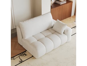 Canapé modulaire 2 places avec méridienne réversible - assise effet nuage sans montage, tissu - blanc crème
