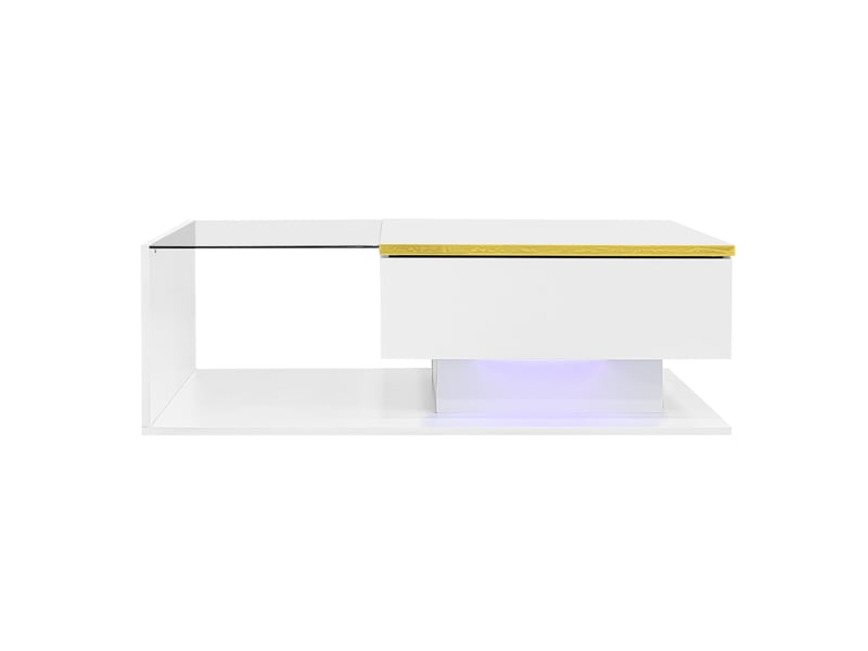 Table basse design 100x50x32,5 cm led 16 couleurs contrôlable rangement verre trempé laqué panneau de particules blanc  - Conforama A