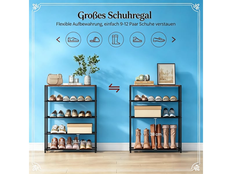  Étagère à chaussures,63x30x83 cm,mdf et acier,noir marron rustique  - Conforama D