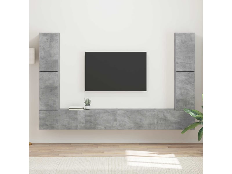  Ensemble meuble tv - banc tv - meuble de rangement 8 pcs gris béton bois d'ingénierie  - Conforama B