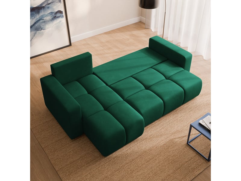 Canapé d'angle ramil, tissu peluche vert bouteille - Conforama D