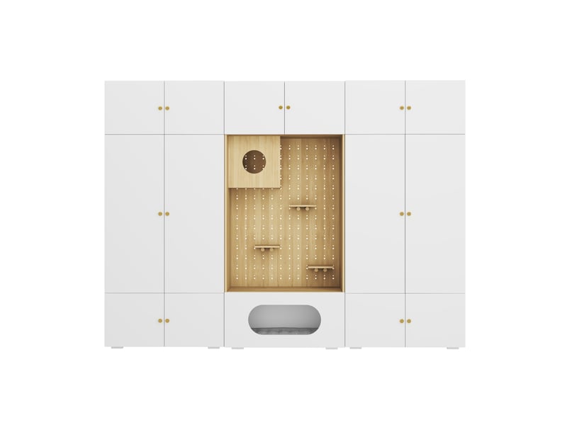  Armoire penderie avec espace chat 270x50x200 cm - vestiaire d'entrée multifonction blanc et bois  - Conforama A