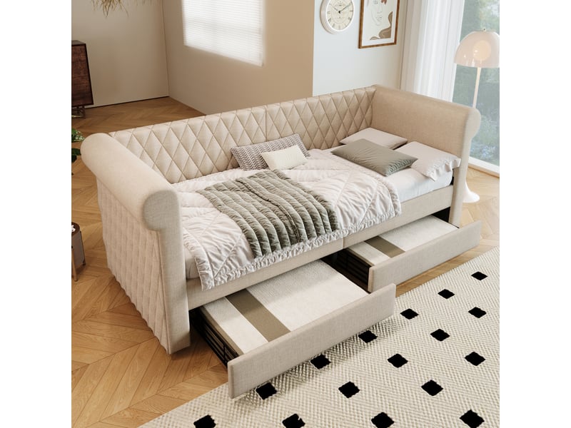  Lit coffre double 90x200 cm - avec led - matelas inclus - usb type-c - gris  - Conforama W