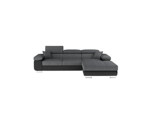 Canapé d'angle convertible amanda gris chiné et noir – tissu effet lin – angle droit