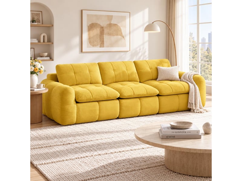  Canapé 3 places, revêtement en tissu chenille, sans assemblage, jaune  - Conforama B