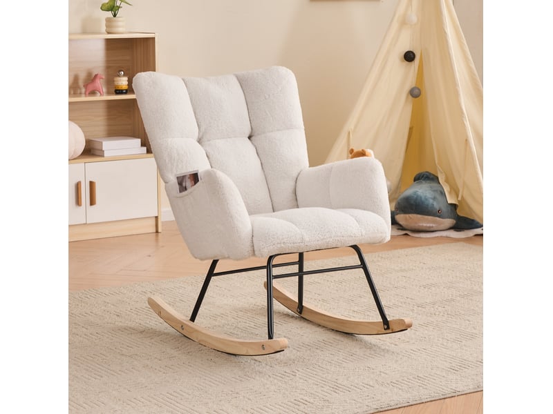  Fauteuil à bascule modenvie en tissu teddy blanc 80 x 70 x 95 cm  - Conforama D