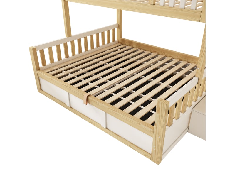  Lit superposé cabane 90x200 et 140x200 cm avec escalier et coffre Fay Lum - Conforama E