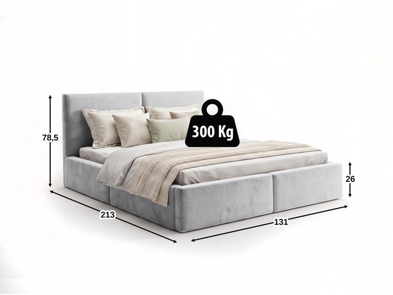 Lit coffre rembourré 120x200 2 places avec sommier relevable gratuit inclus et tête de lit - lit adulte avec rangement – cendré Hilton Interbeds - Conforama B