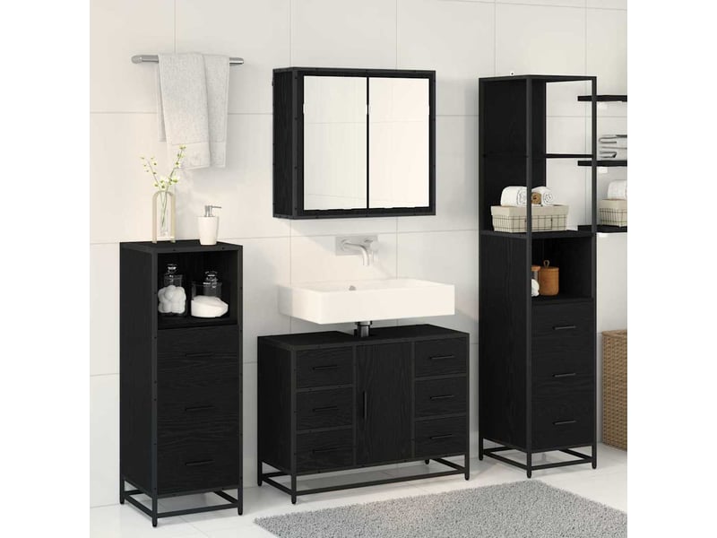 Ensemble de mobilier de salle de bain 3 pc chêne noir cf64343 - Conforama D