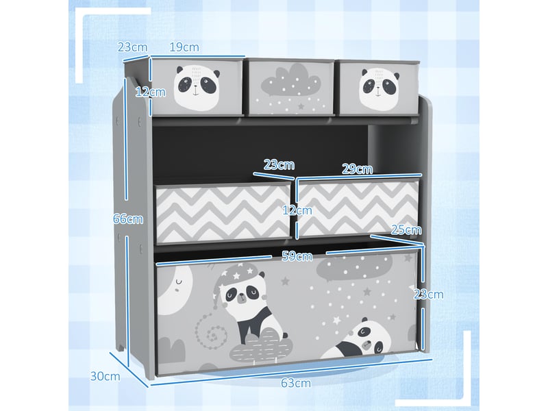 Meuble de rangement pour jouets d'enfants avec 6 bacs en tissu amovibles, 63 x 30 x 66 cm, gris - Conforama D