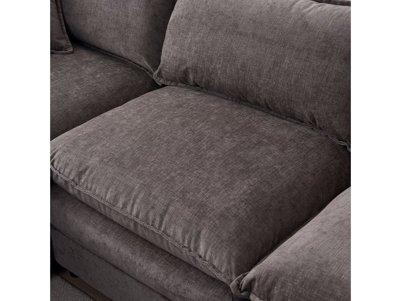 Canapé d'angle 3 places en tissu chenille gris avec méridienne et pouf mobile pour salon moderne - Conforama E