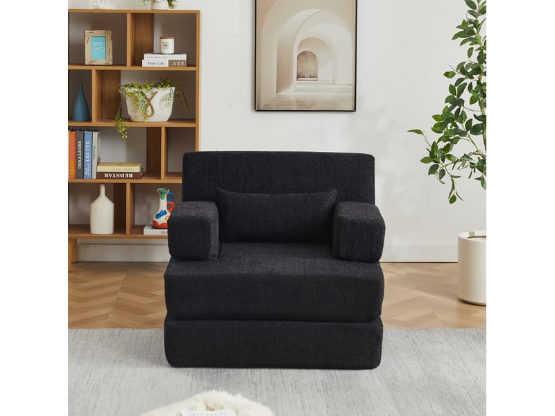  Fauteuil 2-en-1 modulable en tissu chenille noir  - Conforama R
